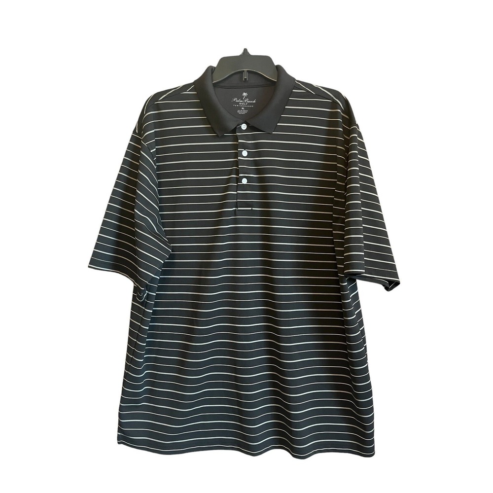 Palm Beach Golf Performance Polo Shirt Mens XL Black Beige Striped Preppy Golf